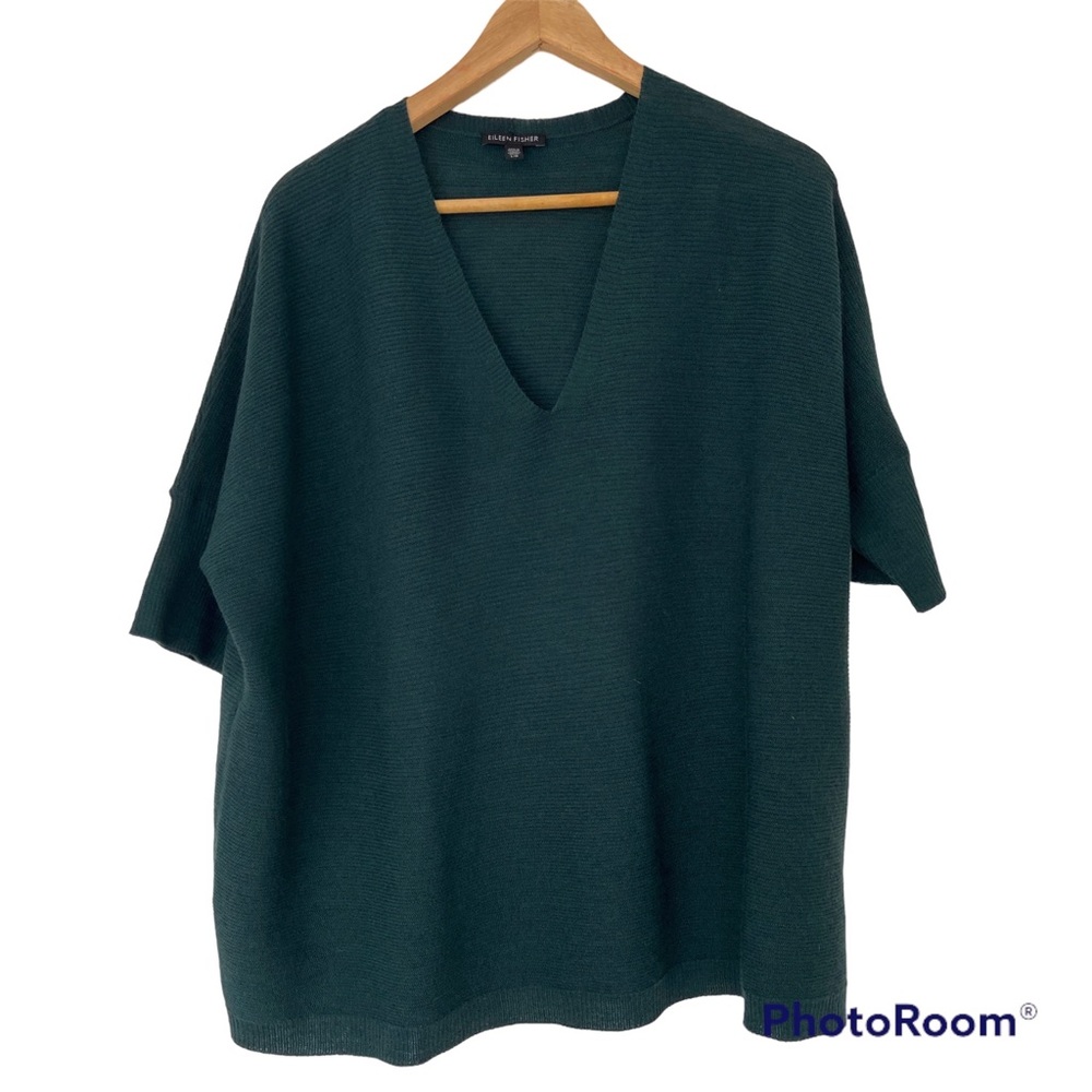 Eileen Fisher Forest Green V-Neck Sweater